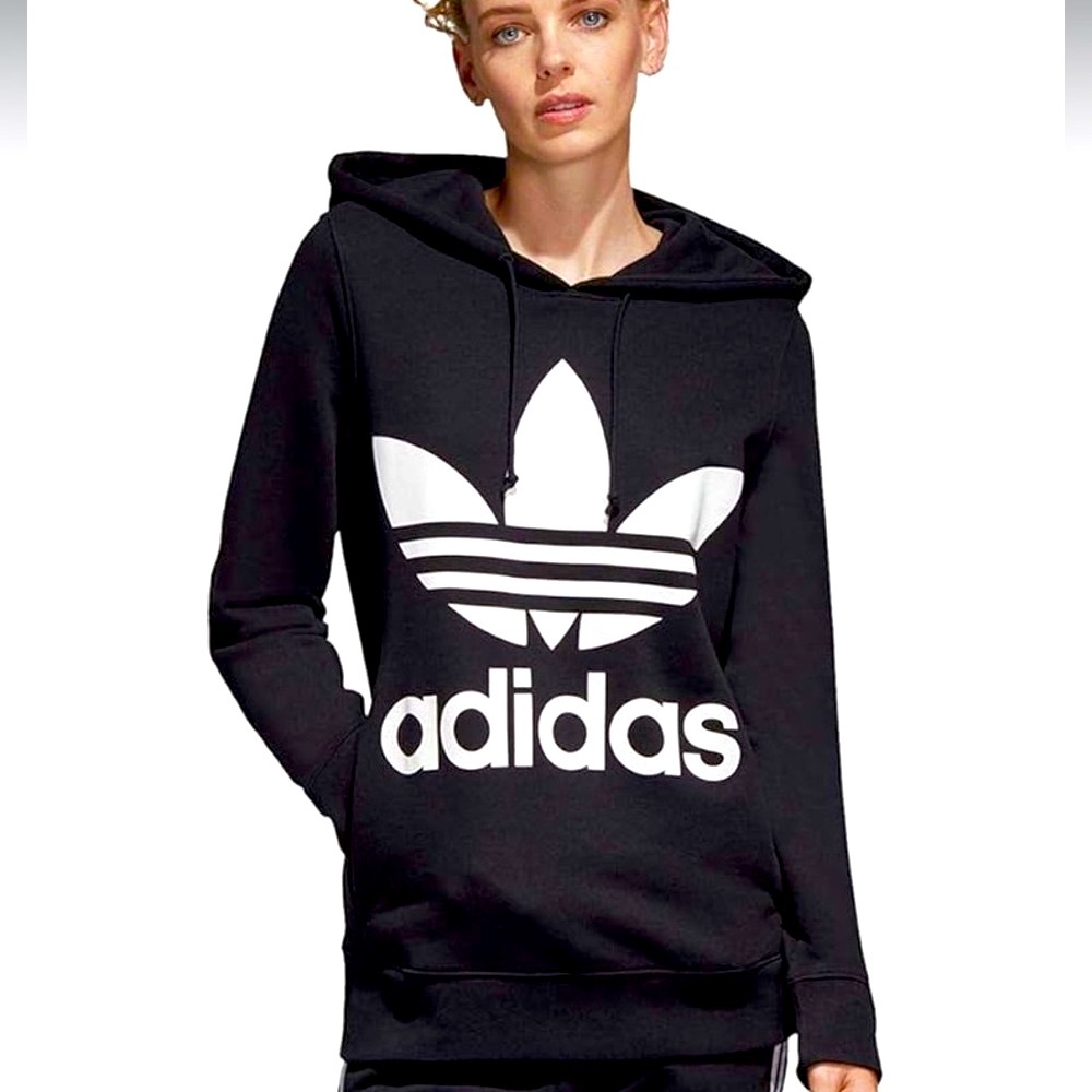 Adidas Originals Black Trefoil Hoodie French Terry Pocket Pullover XS
